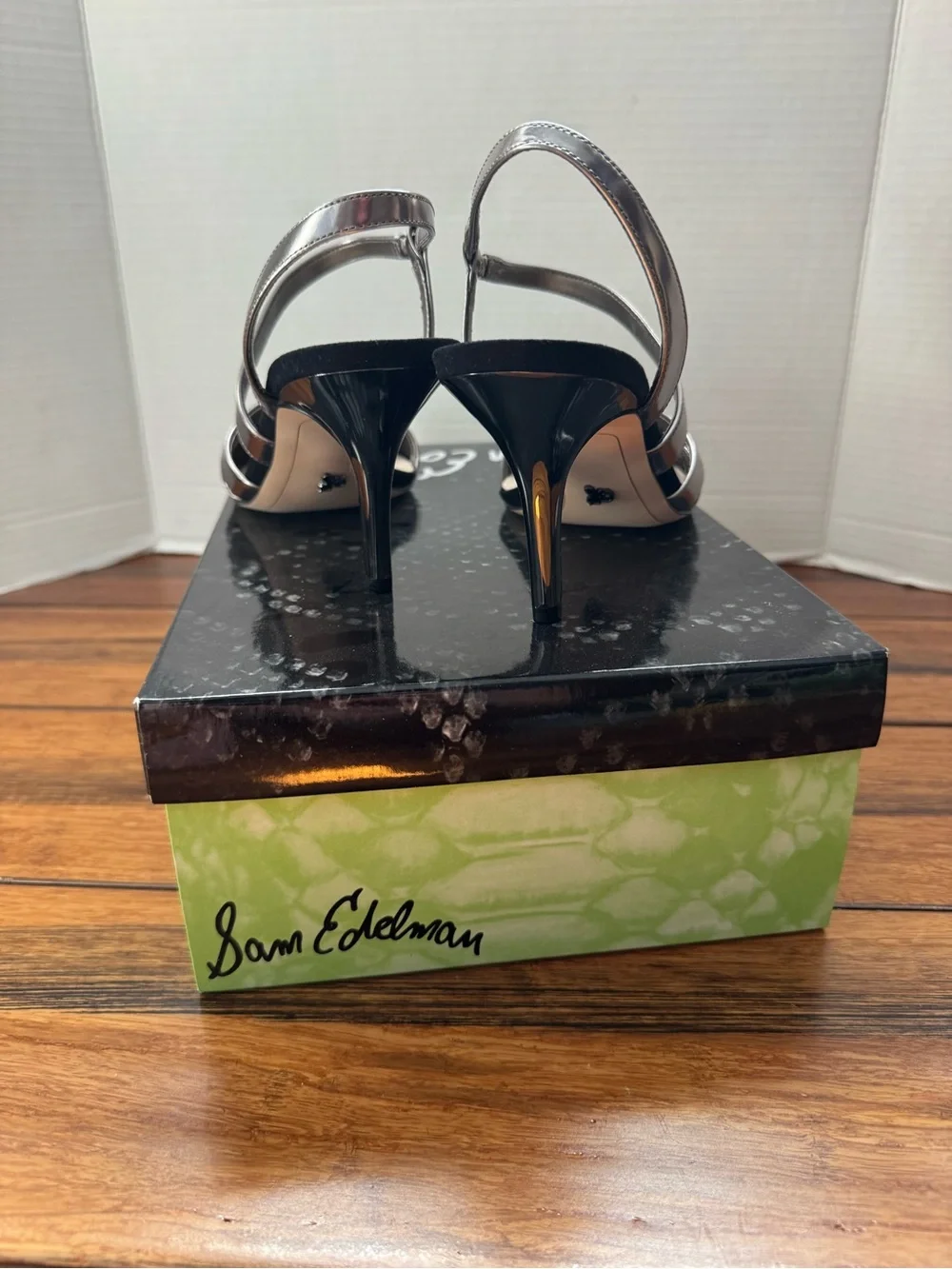 NIB Sam Edelman Othello Pewter Silver Leather Women’s Strappy Heels Size 8.5